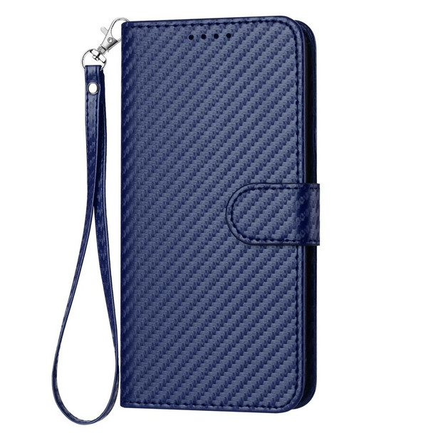 For iPhone 12 mini YX0070 Carbon Fiber Buckle Leather Phone Case with Lanyard(Royal Blue)