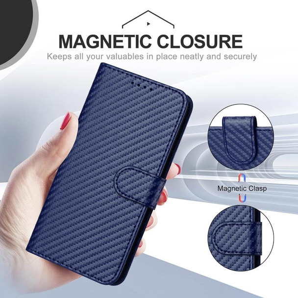 For iPhone 11 Pro YX0070 Carbon Fiber Buckle Leather Phone Case with Lanyard(Royal Blue)