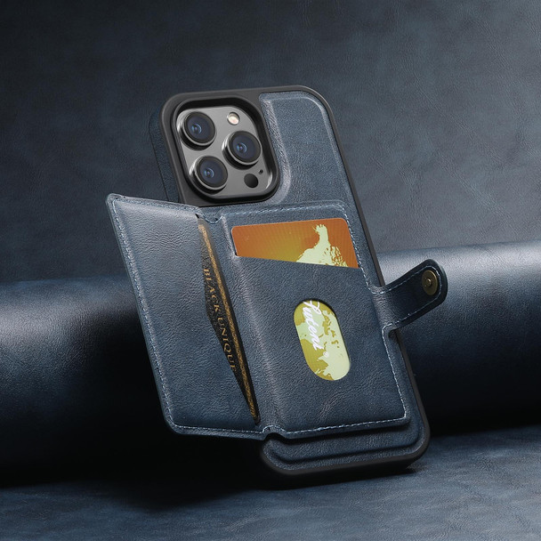 For iPhone 13 Pro Suteni M1 Oil Wax MagSafe Detachable Horizontal Card Bag Phone Case(Blue)
