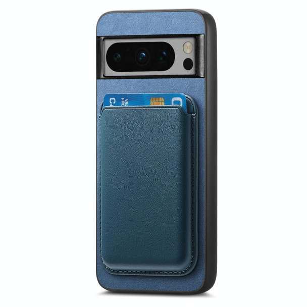 For Google Pixel 8a Retro Magsafe Card Bag PU Back Cover Phone Case(Blue)