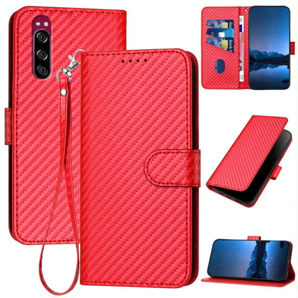 For Sony Xperia 2 / Xperia 5 XZ5 YX0070 Carbon Fiber Buckle Leather Phone Case with Lanyard(Red)