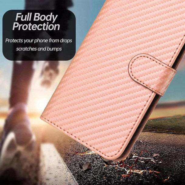 For Sony Xperia 20 / Xperia 8 YX0070 Carbon Fiber Buckle Leather Phone Case with Lanyard(Pink)