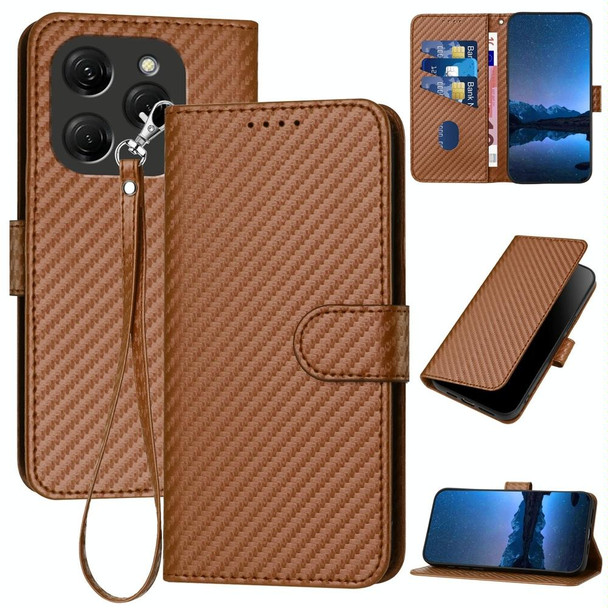 For Tecno Spark 20 Pro YX0070 Carbon Fiber Buckle Leather Phone Case with Lanyard(Coffee)