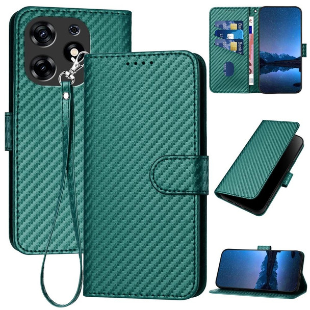 For Tecno Spark 10 Pro YX0070 Carbon Fiber Buckle Leather Phone Case with Lanyard(Dark Green)