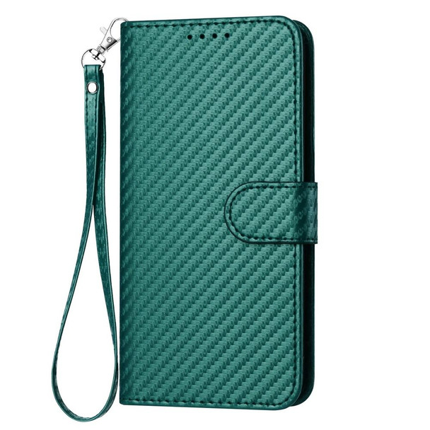 For Tecno Spark 10 Pro YX0070 Carbon Fiber Buckle Leather Phone Case with Lanyard(Dark Green)