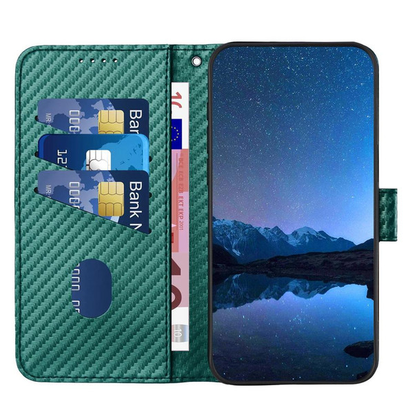 For Tecno Spark 10 Pro YX0070 Carbon Fiber Buckle Leather Phone Case with Lanyard(Dark Green)