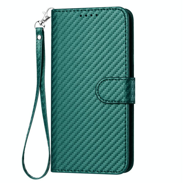 For Tecno Spark Go 2023 YX0070 Carbon Fiber Buckle Leather Phone Case with Lanyard(Dark Green)