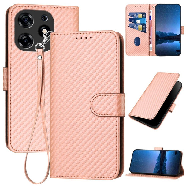 For Tecno Spark 10 Pro YX0070 Carbon Fiber Buckle Leather Phone Case with Lanyard(Pink)