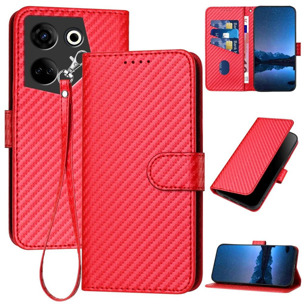 For Tecno Camon 20 / 20 Pro 4G YX0070 Carbon Fiber Buckle Leather Phone Case with Lanyard(Red)