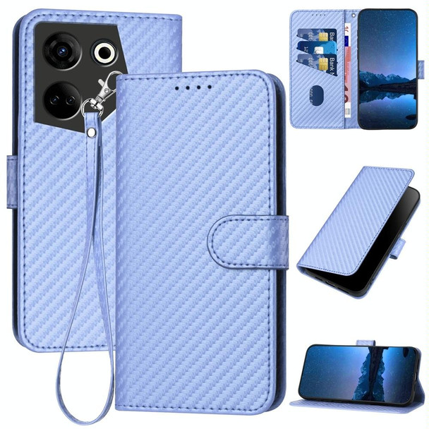 For Tecno Camon 20 / 20 Pro 4G YX0070 Carbon Fiber Buckle Leather Phone Case with Lanyard(Light Purple)