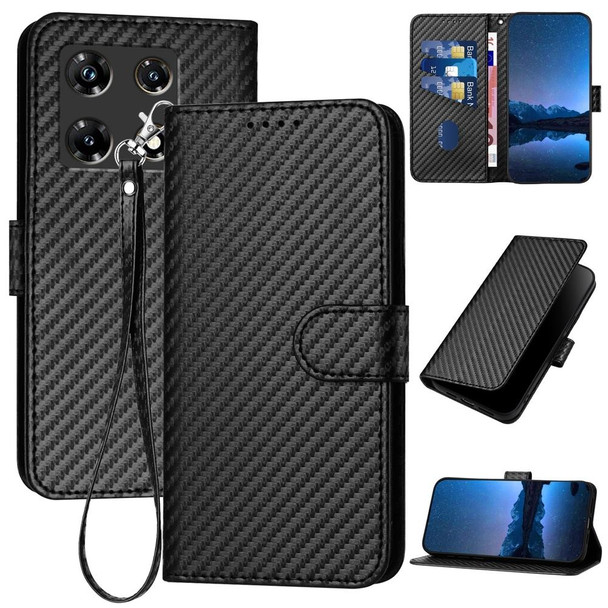 For Infinix Note 30 Pro YX0070 Carbon Fiber Buckle Leather Phone Case with Lanyard(Black)