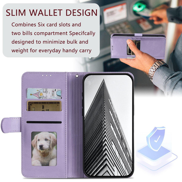 For iPhone 15 Simple 6-Card Wallet Leather Phone Case(Purple)