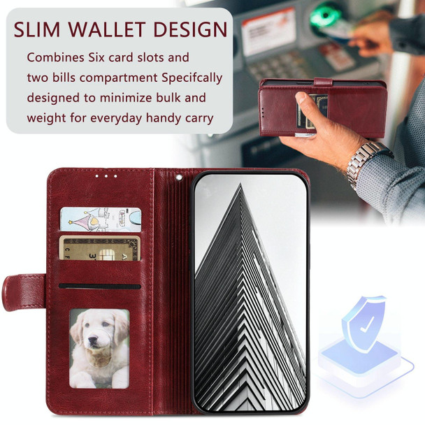 For iPhone 13 mini Simple 6-Card Wallet Leather Phone Case(Wine Red)