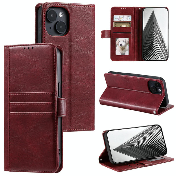 For iPhone 13 mini Simple 6-Card Wallet Leather Phone Case(Wine Red)