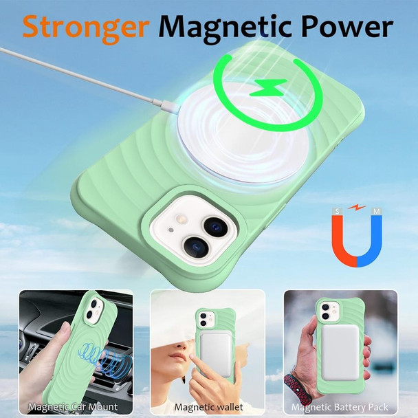 For iPhone 12 mini Wave Texture MagSafe Magnetic Liquid Silicone Phone Case(Green)