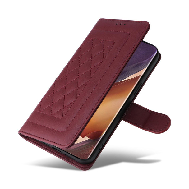 For Samsung Galaxy Note20 Ultra Diamond Lattice Leather Flip Phone Case(Wine Red)