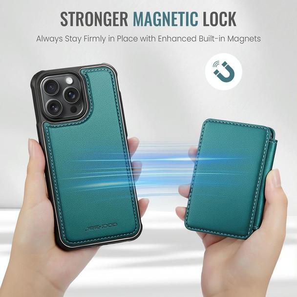 For iPhone 14 Plus JEEHOOD J05 Business Magnetic Style RFID Leather Phone Case(Blue Green)