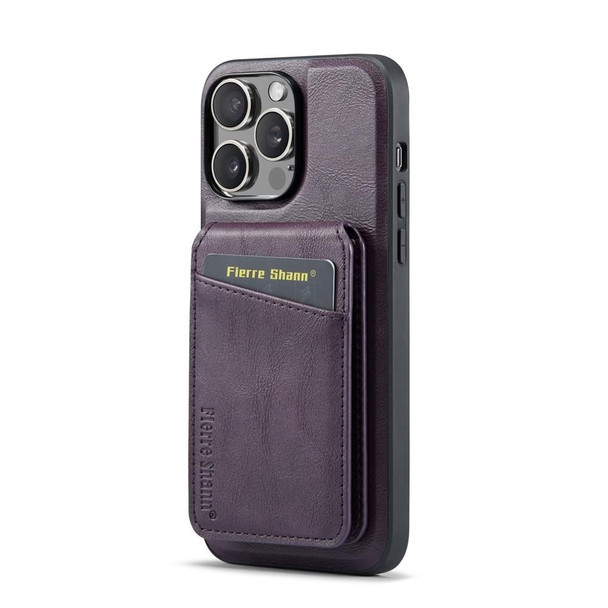 For iPhone 12 Pro Fierre Shann Oil Wax Cow Leather Magnetic Card Holder Phone Case(Purple)