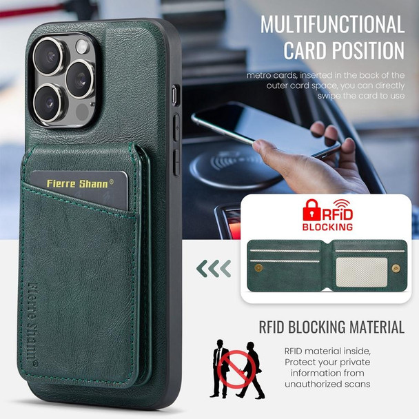 For iPhone 12 Pro Max Fierre Shann Oil Wax Cow Leather Magnetic Card Holder Phone Case(Green)
