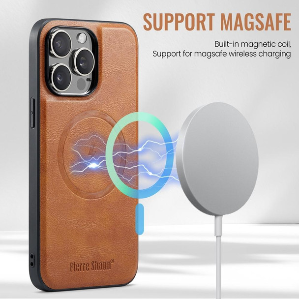 For iPhone 12 Pro Max Fierre Shann Oil Wax Cow Leather Magnetic Card Holder Phone Case(Brown)