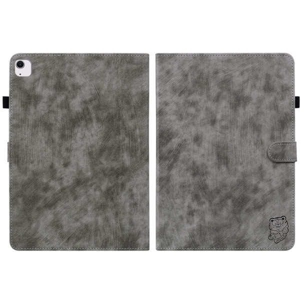 For iPad Air 11 2024 Embossed Tiger Pattern Leather Tablet Case(Grey)