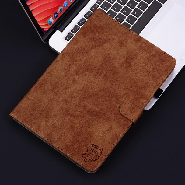 For iPad Pro 11 2024 Embossed Tiger Pattern Leather Tablet Case(Brown)