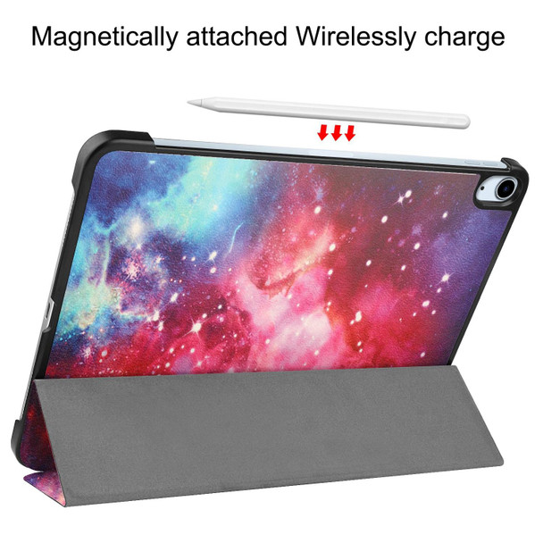For iPad Air 11 2024 Custer Painted 3-Fold Holder Smart Leather Tablet Case(Milky Way Nebula)