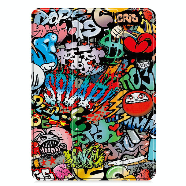For iPad Pro 11 2024 Custer Painted 3-Fold Holder Smart Leather Tablet Case(Graffiti)
