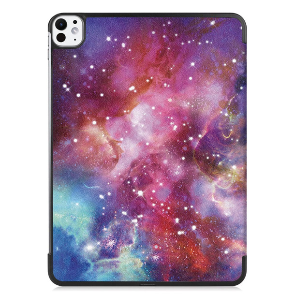 For iPad Pro 11 2024 Custer Painted 3-Fold Holder Smart Leather Tablet Case(Milky Way Nebula)