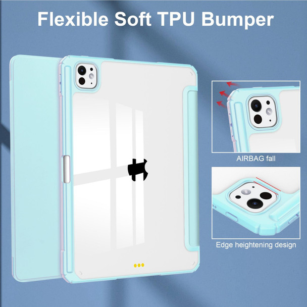 For iPad Pro 11 2024 Pure Color 3-fold Clear TPU Smart Leather Tablet Case(Sky Blue)