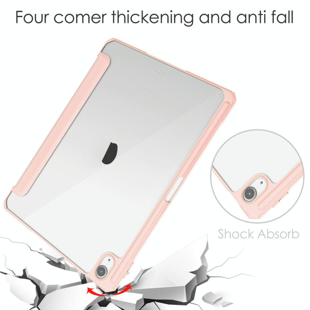 For iPad Air 11 2024 Pure Color 3-fold Clear TPU Smart Leather Tablet Case(Pink)