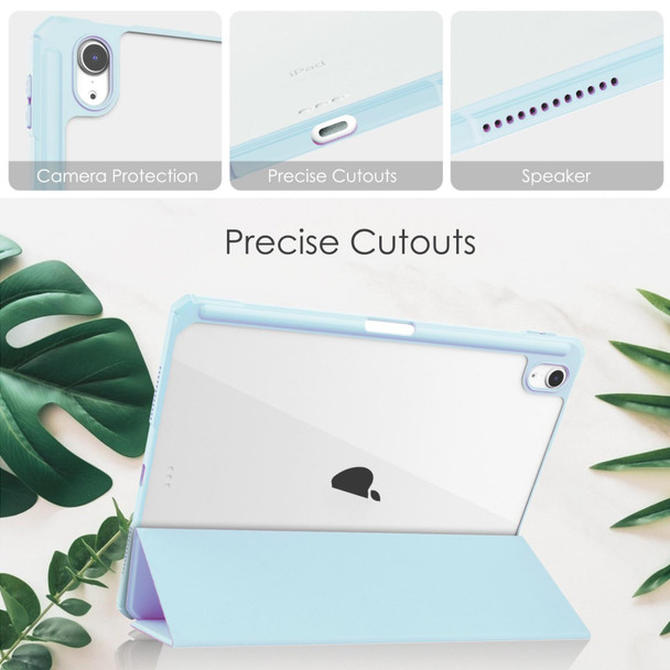 For iPad Air 11 2024 Pure Color 3-fold Clear TPU Smart Leather Tablet Case(Sky Blue)