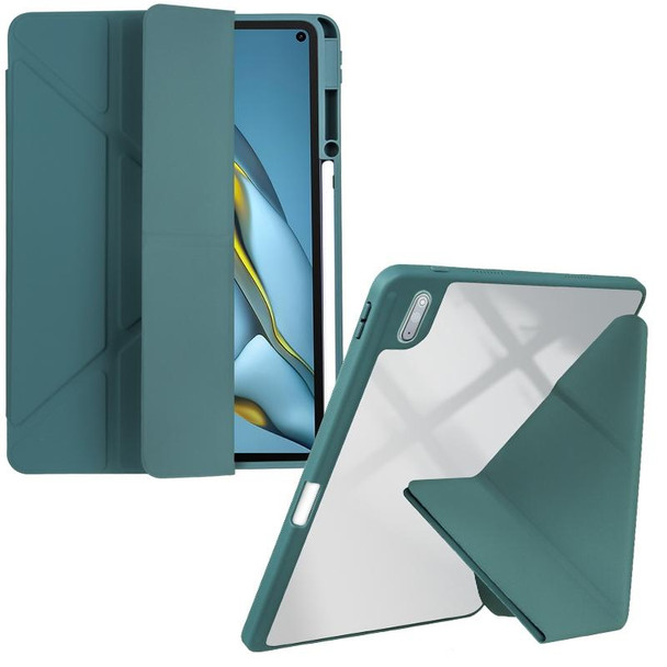 For Huawei MatePad 10.8 Clear Acrylic Deformation Leather Tablet Case(Dark Green)