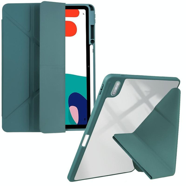 For Huawei MatePad 10.4 Clear Acrylic Deformation Leather Tablet Case(Dark Green)