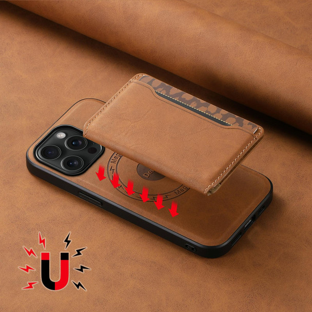 For iPhone 15 Pro Max Denior D13 Retro Texture Leather MagSafe Card Bag Phone Case(Brown)