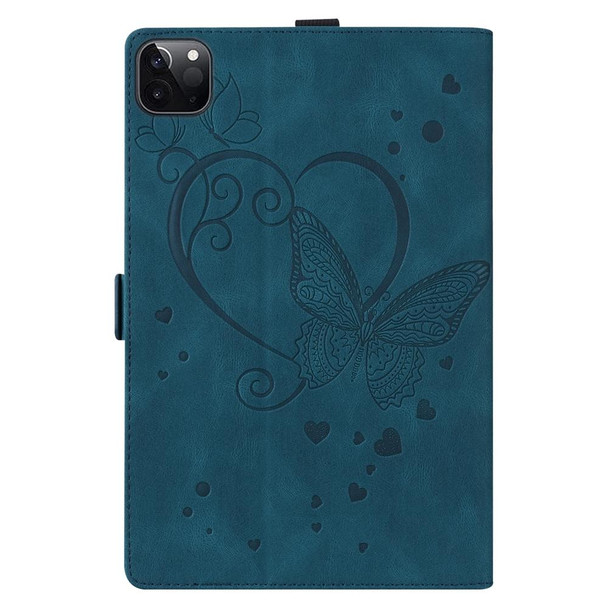 For iPad Pro 13 2024 Love Butterfly Embossed Leather Tablet Case(Blue)