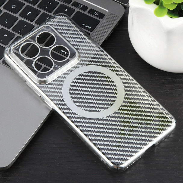 For Xiaomi 14 6D Plated Carbon Fiber Clear Magsafe PC Phone Case(Starlight Silver)