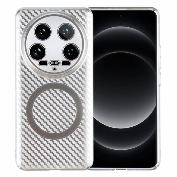 For Xiaomi 14 Ultra 6D Plated Carbon Fiber Clear Magsafe PC Phone Case(Starlight Silver)