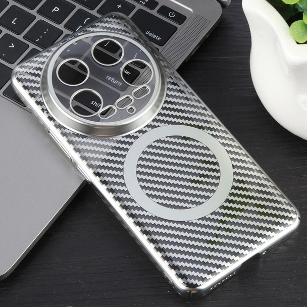 For Xiaomi 14 Ultra 6D Plated Carbon Fiber Clear Magsafe PC Phone Case(Starlight Silver)