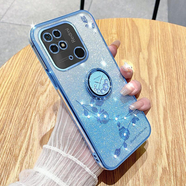 For Xiaomi Redmi  10C Gradient Glitter Immortal Flower Ring All-inclusive Phone Case(Blue)