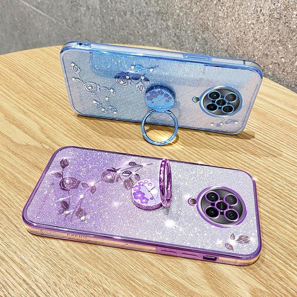 For Xiaomi Redmi K30 Pro Gradient Glitter Immortal Flower Ring All-inclusive Phone Case(Blue)