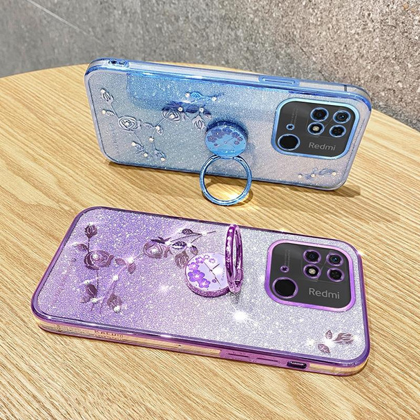 For Xiaomi Redmi  10C Gradient Glitter Immortal Flower Ring All-inclusive Phone Case(Purple)