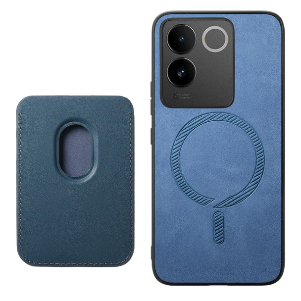 For vivo iQOO 12 5G Retro Magsafe Card Bag PU Back Cover Phone Case(Blue)