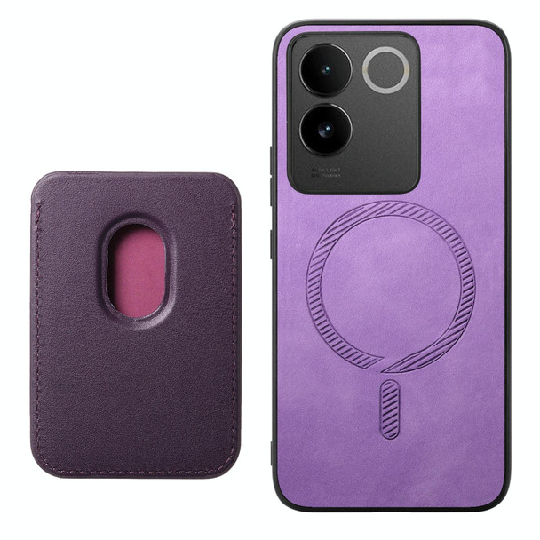 For vivo iQOO 12 Pro 5G Retro Magsafe Card Bag PU Back Cover Phone Case(Purple)