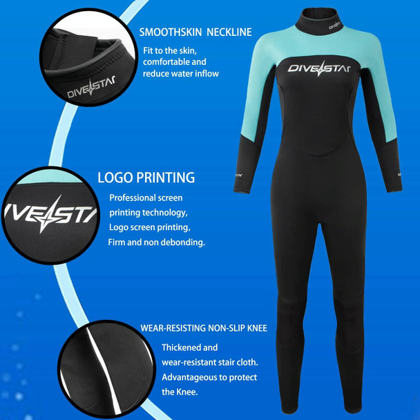 DIVESTAR 3mm Women One-piece Wetsuit Long-sleeved Warm Surfing and Snorkeling Clothes, Size: S(Full Black)