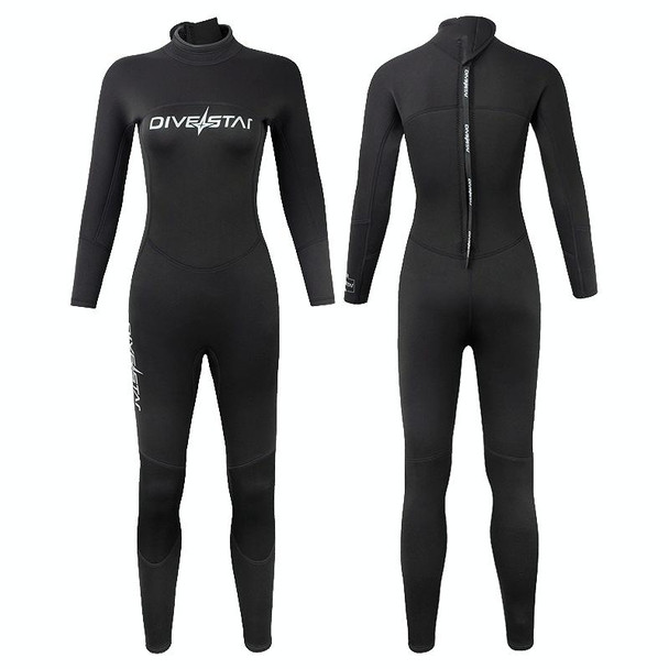 DIVESTAR 3mm Women One-piece Wetsuit Long-sleeved Warm Surfing and Snorkeling Clothes, Size: S(Full Black)