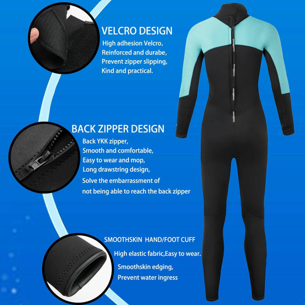 DIVESTAR 3mm Women One-piece Wetsuit Long-sleeved Warm Surfing and Snorkeling Clothes, Size: S(Black Blue)