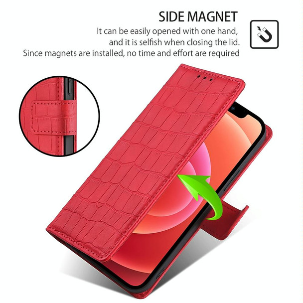 For Xiaomi Redmi Note 13 4G Skin Feel Crocodile Magnetic Clasp Leather Phone Case(Red)