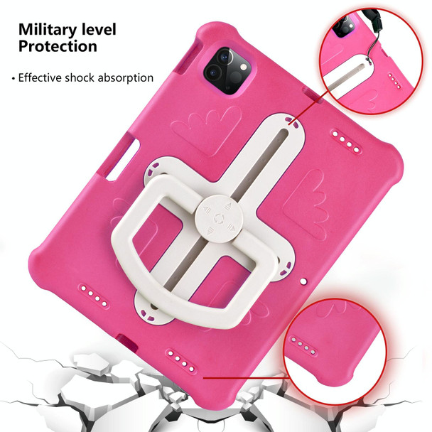 For iPad Air 11 2024 Shield 360 Rotation Handle EVA Shockproof PC Tablet Case(Rose Red Beige)