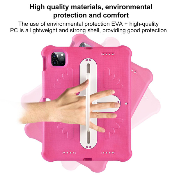 For iPad Pro 11 2024 Shield 360 Rotation Handle EVA Shockproof PC Tablet Case(Rose Red Beige)